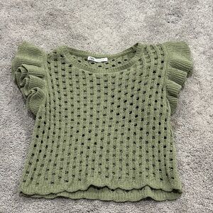 Zara Green Chenille Knit Top